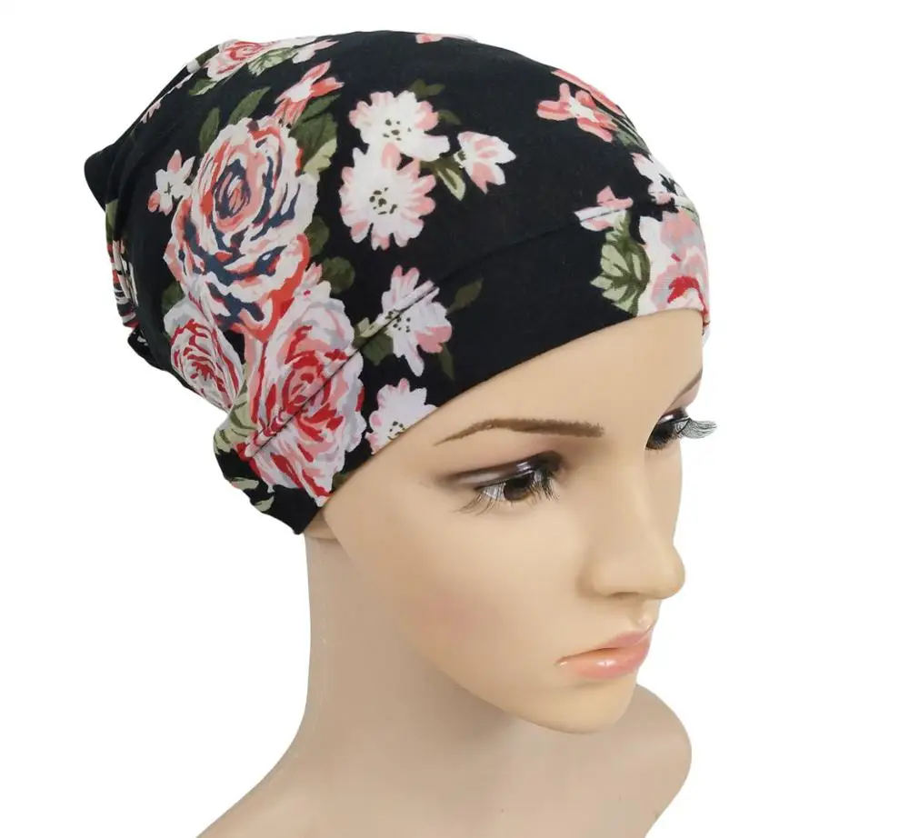 

Fashion Women Cotton Print Turban Caps Soft Modal Inner Hijab Cap Muslim Headscarf Bonnet Musulman Femme Under Scarf Tube Cap