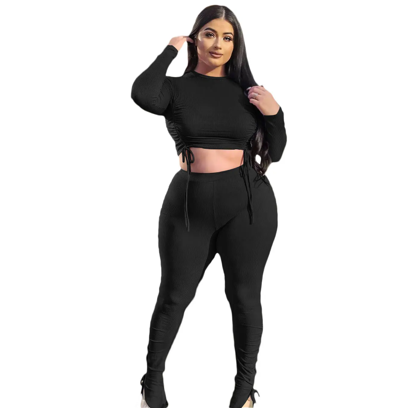 

Ribbed Set Autumn Plus Size 2 Piece Set Women Party Bodycon Club Outfits Women Plus Size Clothing Fall 2021 Plus Size Conjuntos