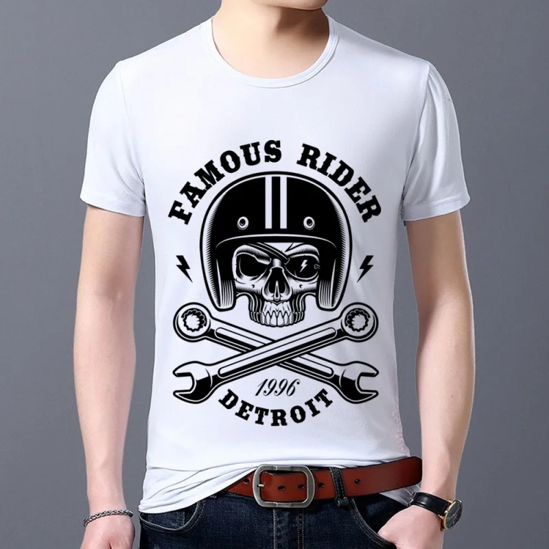 

Men's Printing T-shirts Black All-match Harajuku Street Style Skull Pattern Series Tee Classic O-neck Commuter Male Short Sleeve