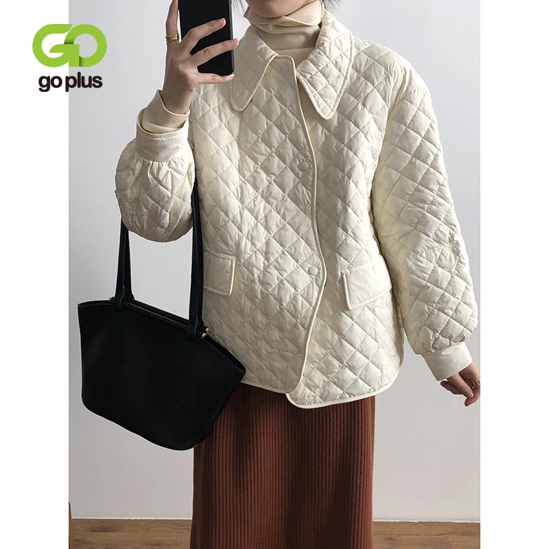 

Парка GOPLUS, зимняя куртка, женские корейские стеганые черные пальто с рисунком ромбиками, женская зимняя куртка, женская зимняя куртка, Женск...