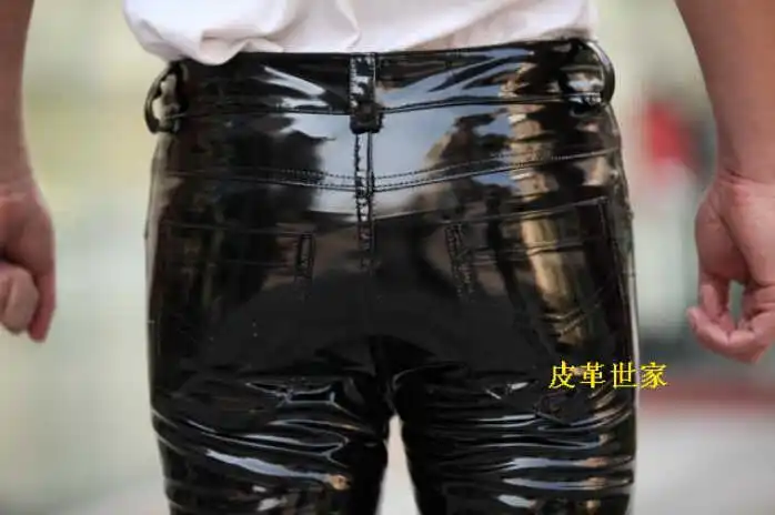 

Nieuwe Merk Mode Mannen lederen broek luxe designer Man sexy broek lange skinny lederen glanzend lakleer party bar kostuums