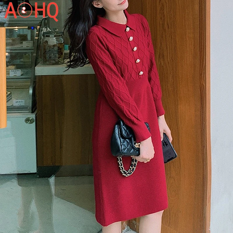 

Jersey Dress Women's Autumn/Winter 2021 New Style High Waist A- line Slim Mid-Length Wool Dress