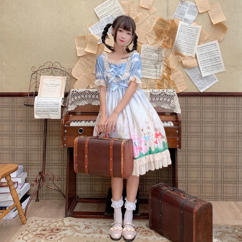 Милая одежда в стиле &quotЛолита&quot с пышными рукавами кавайное летнее винтажное