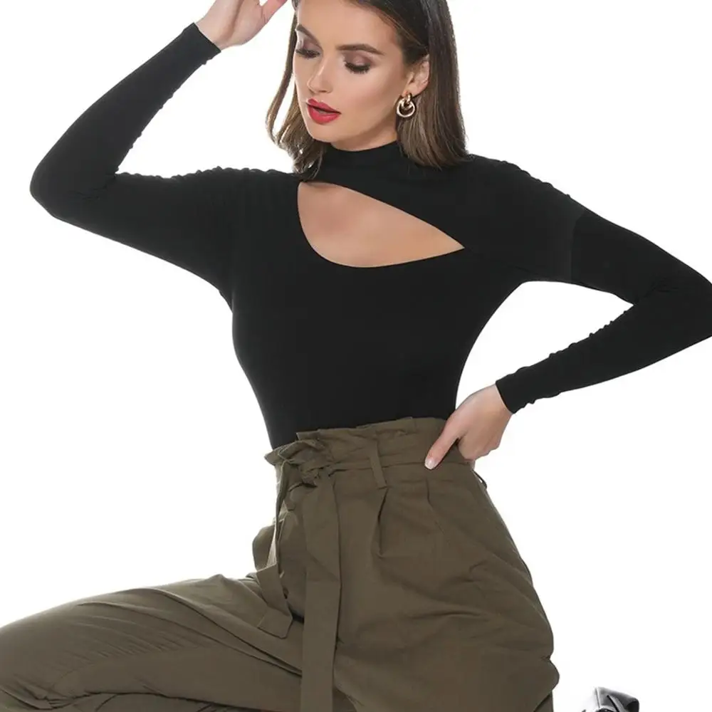 

Women Sexy Bodysuit Hollow Out Long Sleeve Bodycon Jumpsuit White Black Streetwear Tops Club O Neck Winter Rompers Womens 2020