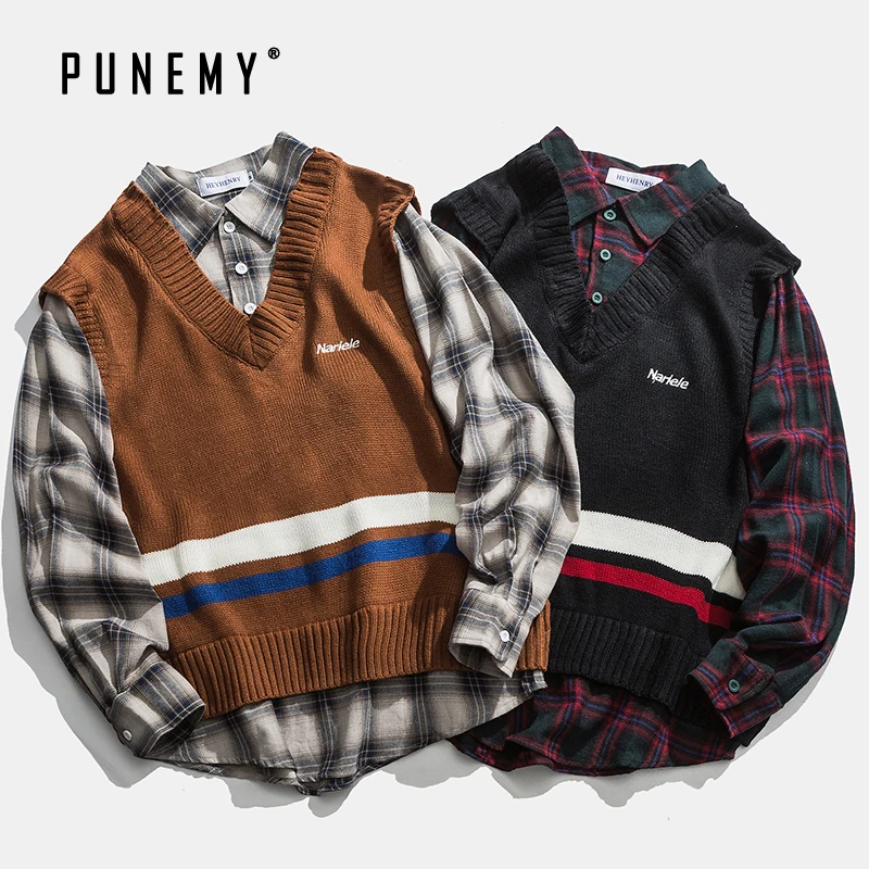 Мужские лоскутные рубашки ретро клетчатый узор хлопок большой размер хип-хоп