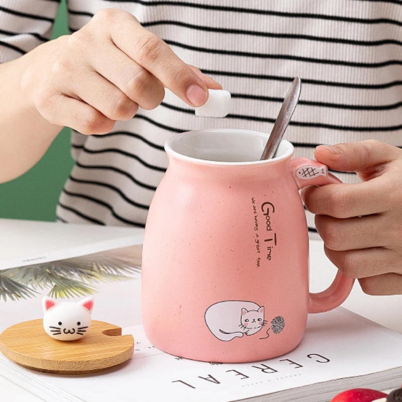 

Термостойкая кружка OlivesH с изображением котенка, 450 мл, мультяшная чашка с крышкой, кофейные керамические кружки, Детская кружка, Офисная пос...