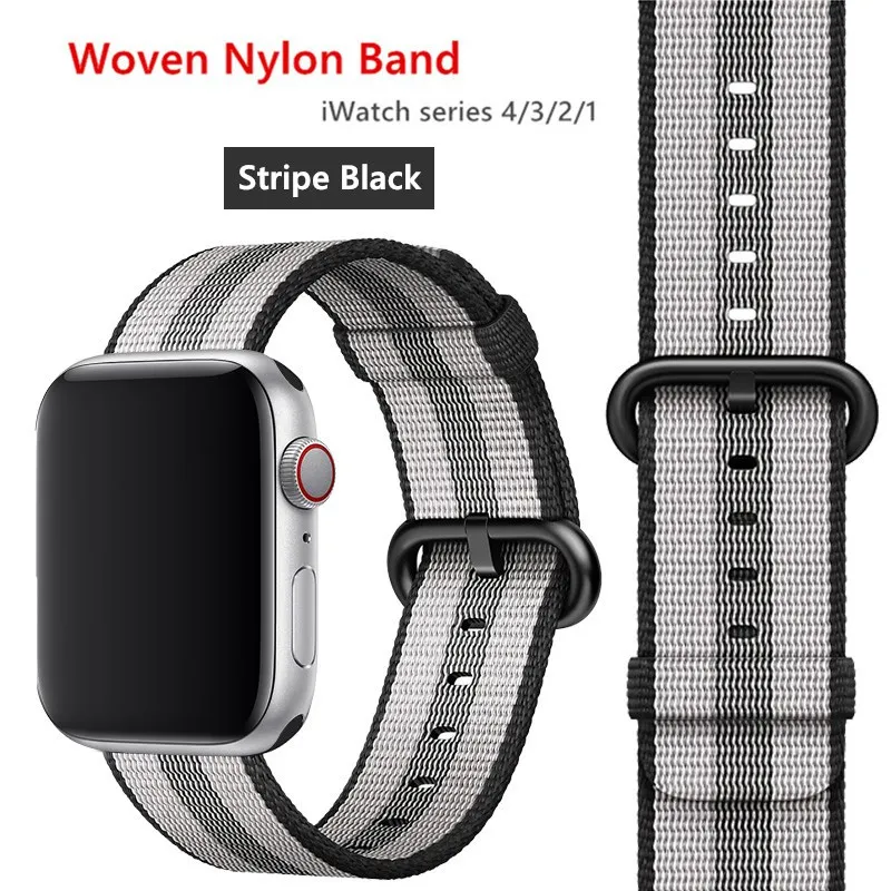 stripe black Нейлоновый ремешок для apple watch band 42 мм 38 мм iWatch 4 Band 44 мм 40 мм браслет ремень Спортивная петля ремешок для apple watch 4 3 2 1 - Цвет ремешка: stripe black