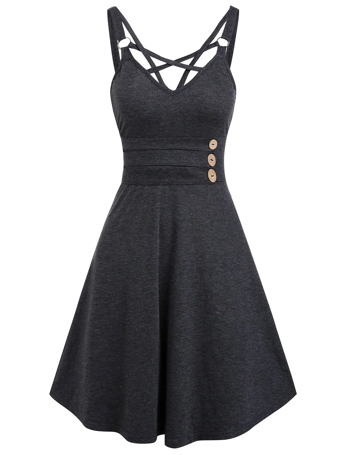 

Wipalo Plus Size Party Sexy Dress Sleeveless Strappy Open Back Mock Button Casual Dress Women Elegant A-Line Dress Femme 3XL