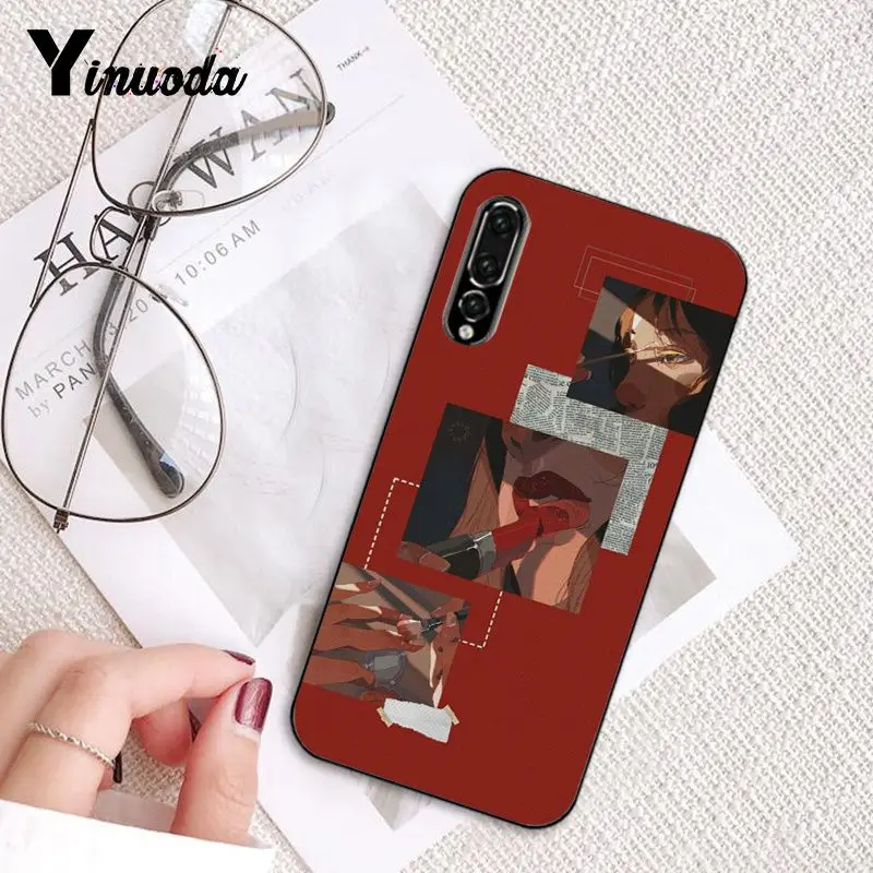 Yinuoda розовый красный цвет тема черный мягкий чехол для телефона huawei P9 P10 Plus Mate9 10