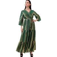 women muslim plus size abaya satin party kaftan fashion sequins evening striped dubai turkey islam maxi robe v neck modest gown