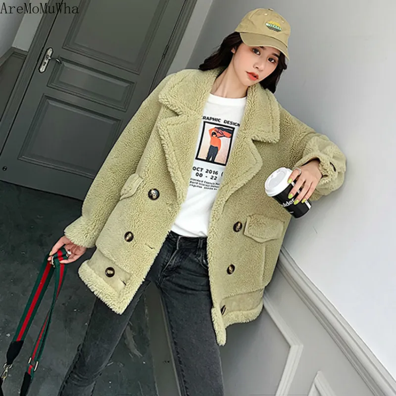AreMoMuWha/Новинка 2019 года зимнее пальто из овечьей шерсти с искусственным мехом