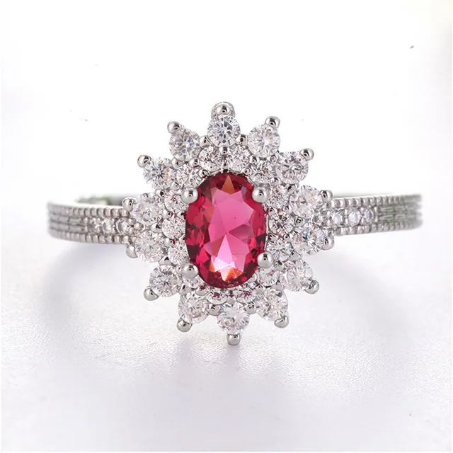 PINK RING Кольца с красным камнем для женщин, модное ювелирное изделие, цветочное кольцо, Женские аксессуары, кольцо Bague Femme Anillos Mujer, F5K096 - Цвет основного камня: PINK RING