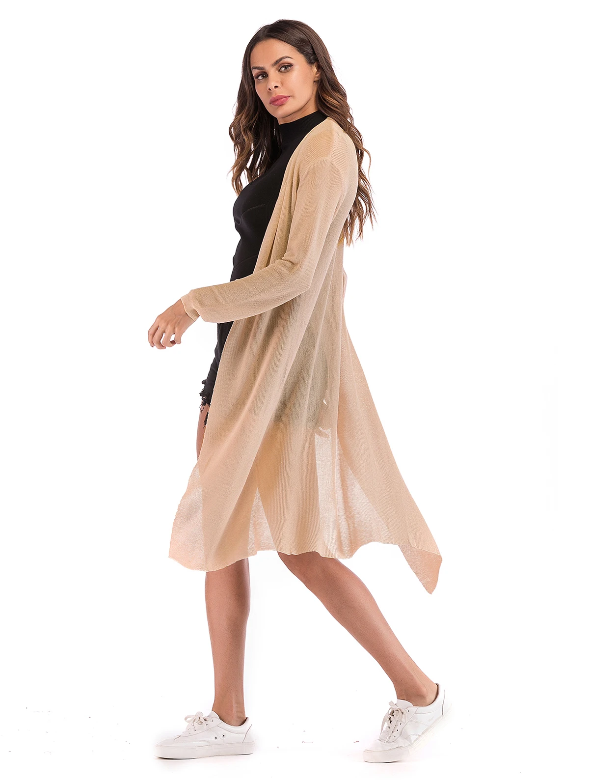 Wipalo Однотонный кардиган с длинным рукавом трикотажное тонкое пальто легкий