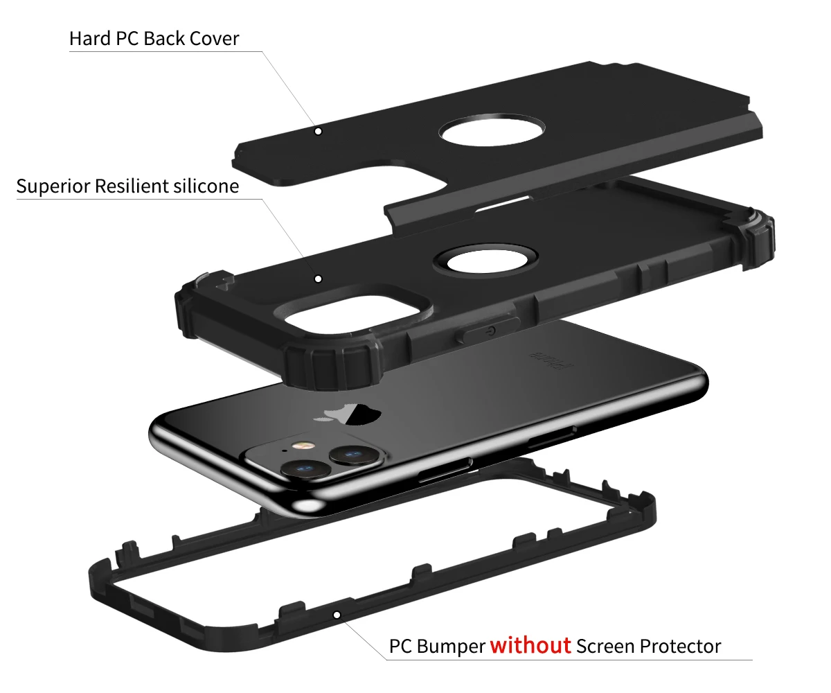 For iPhone 11,for iPhone 11 Pro Max Cases,Hard PC+Soft Silicone 3-Layers Hybrid Full-Body Protect Popular Phone Shells Covers