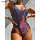 Сексуальный цельный купальник с v-образным вырезом, блестящий Блестящий купальник, женская одежда для плавания, женский купальный костюм, пляжный Монокини 2020