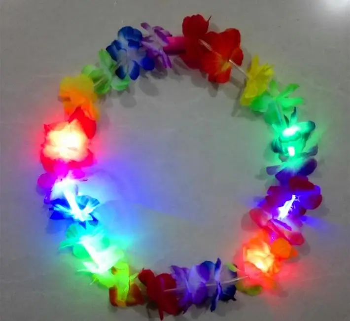 

Glowing Led Light Up Hawaii Luau Party Flower Lei Fancy Dress Necklace Hula Garland Wreath Wedding Decor Party Supplies