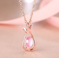 cute peacock vase pendant necklace cz crystal pink opal pendant necklaces chokers for women girls ross quartz wholesale jewelry