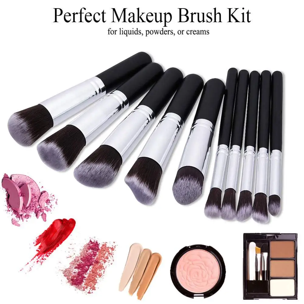 Набор кистей для макияжа 10 штук профессиональных порошковых, тональных, теневых косметических кистей из мягкого синтетического волоса подарок красоты яйцо.