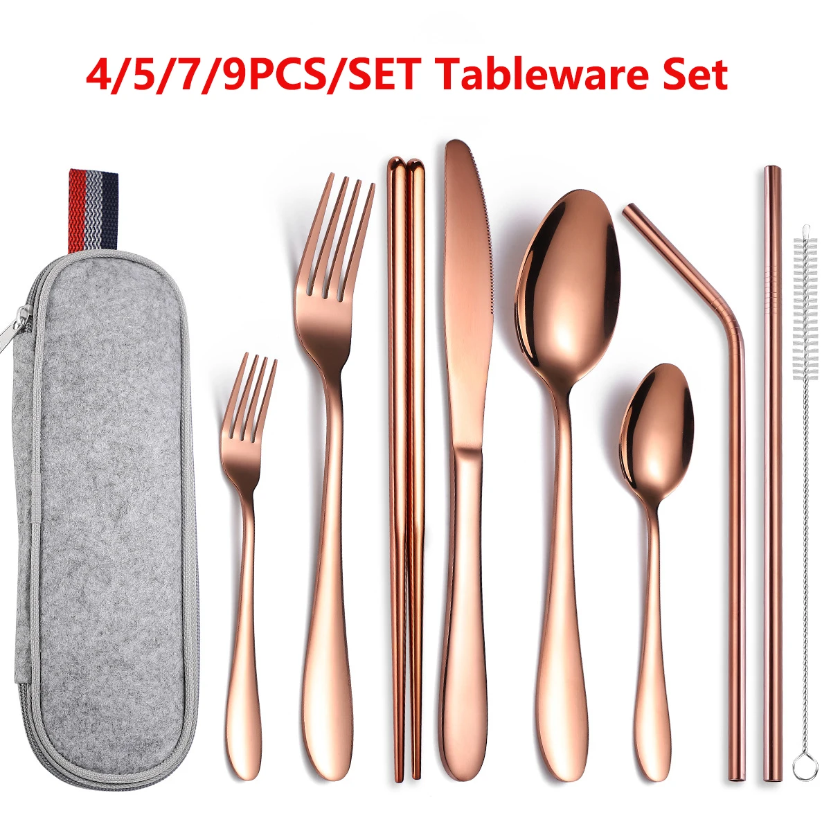 

Outdoor Portable Lunch Tableware Cutlery Set Stainless Steel Spoon Fork Travel Knife Utensils Chopsticks Straws Dinnerware Sets