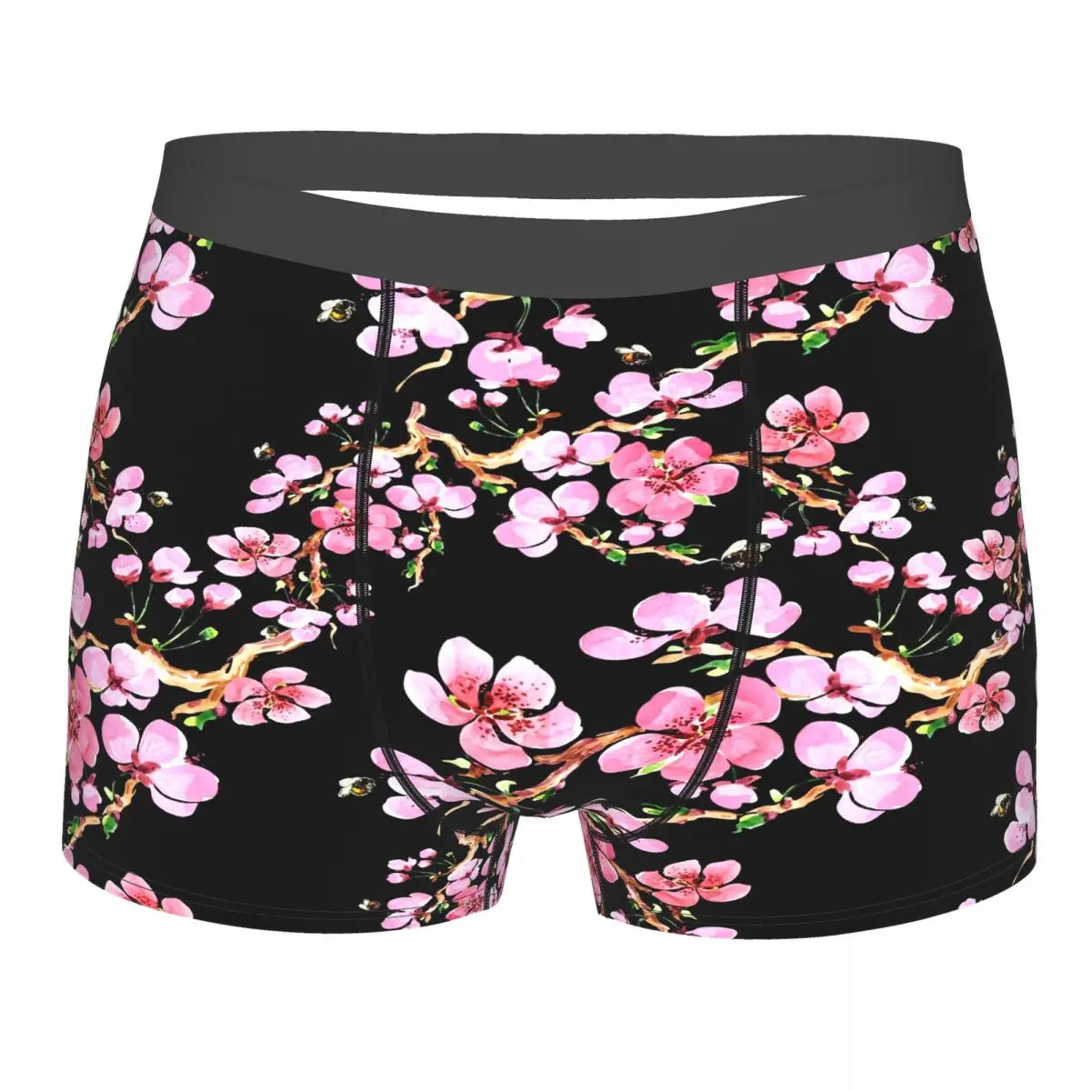 

Mens Boxer Briefs Pink Cherry Blossom Sakura Japanese Black Brief Underwear Pouch Soft Man Boys Trunks Underpants