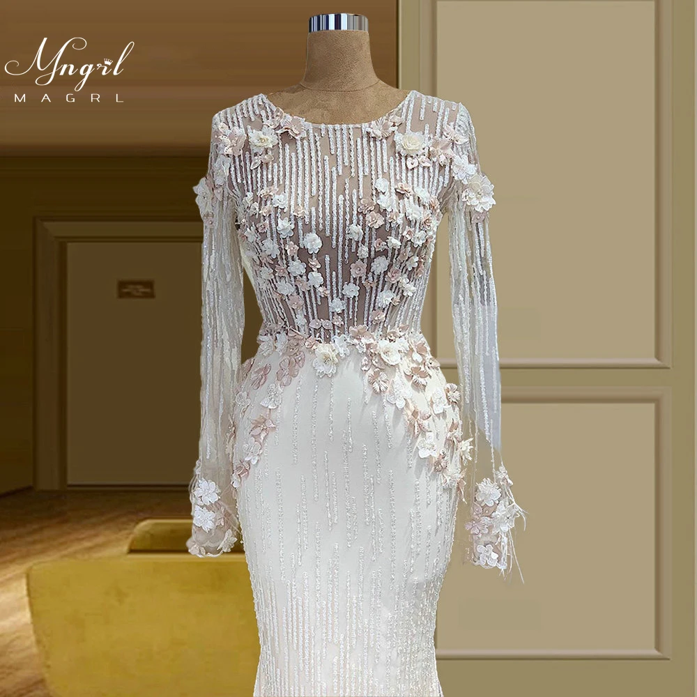 

MNGRL Luxury Evening Dress One-shoulder Long Sleeves Hand-applied Diamonds Glittering 2021 New Evening Dress Party Dress