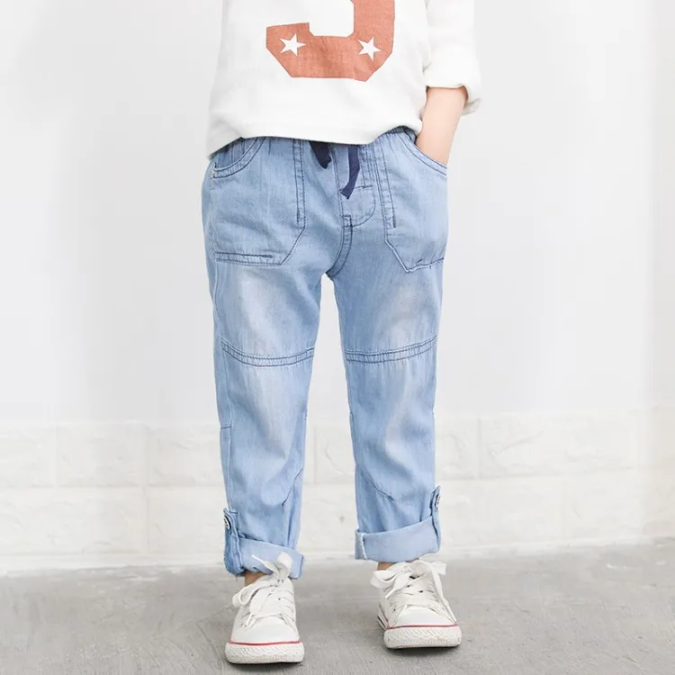 Детские джинсы для мальчиков и девочек стильные штаны весенне-летние хлопковые