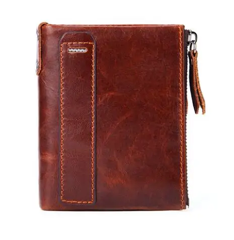 Light brown Модные женские кошельки из натуральной кожи на двойной молнии, винтажные женские кошельки, женские кошельки, кошелек для монет - Цвет: Light brown