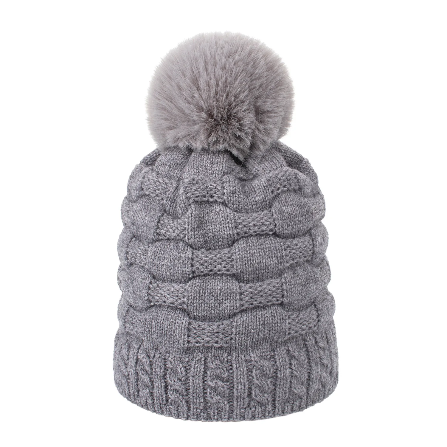 

Autumn and Winter New Ladies Square Pattern with Velvet inside Warm Pullover Cap Knitted Woolen Cap bucket hats Unisex