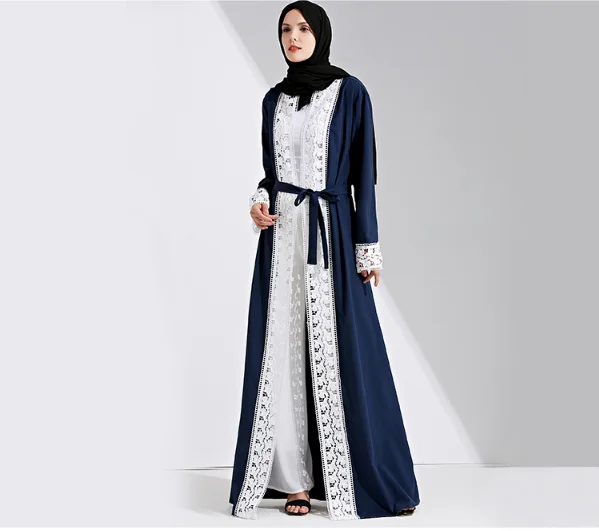 2019 Ретро женское мусульманское платье абайя лоскутный кружевной кардиган