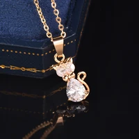 kioozol cubic zircon cat pendant rose gold silver color choker necklace for women animal style jewelry accessories 534 ko2