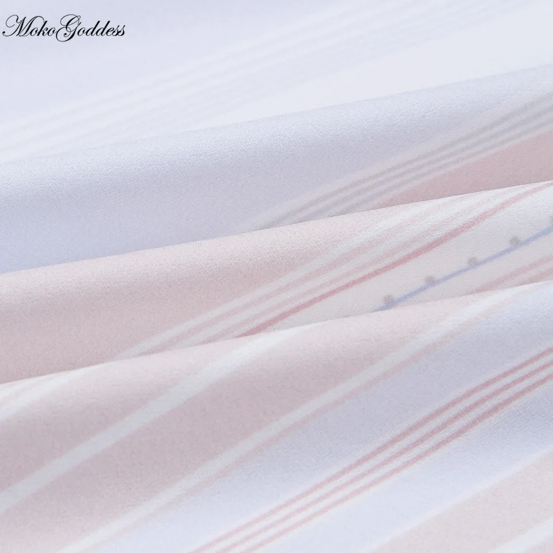 

MokoGoddess Summer Casual Women Dresses Short Sleeve O-Neck Draped Striped Polyester Loose A Line Mini Dress 2020