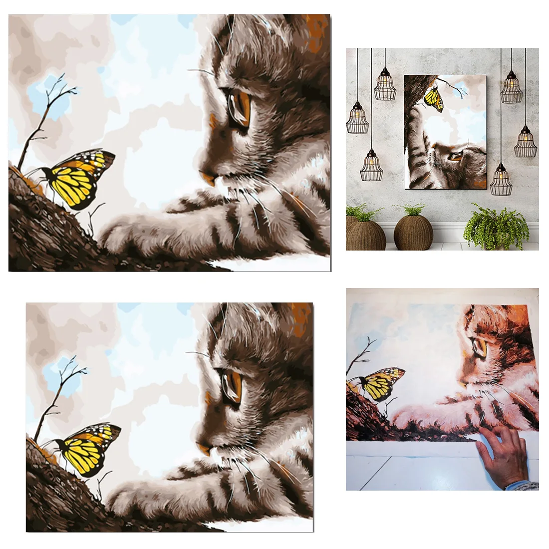 Украшение для дома DIY кот и бабочка животное 40x50 см 50x60 см репродукции, настенное Искусство Холст Картина DIY Картина Настенная картина