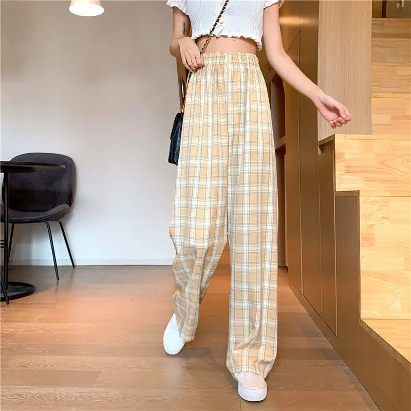 

Casual Pants Women Plaid Preppy Style Mopping Korean Vintage Sweet Ins Fashion Womens All-match Candy Color Chic Ulzzang Retro