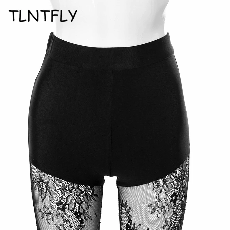 

Stockings Mesh Woman Tights Sexy Leggings 2021 Summer Black Perspective Lace Stitching Hip-Lifting Trousers Party Club Wear