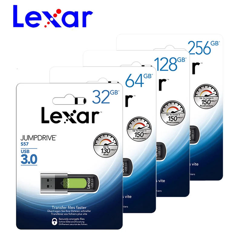 

Lexar JumpDrive S57 USB 3.0 Flash Drive 32gb 64gb Pen Drives Mini U Disk 128GB 256GB PenDrives Memory Stick for PC/Mac systems