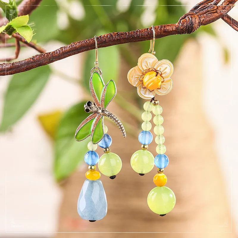 

Ethnic Irregular Dragonfly Earring For Women Vintage Flower Statement Dangle Sterling Silver Ear Hook Wedding jewelry Gift