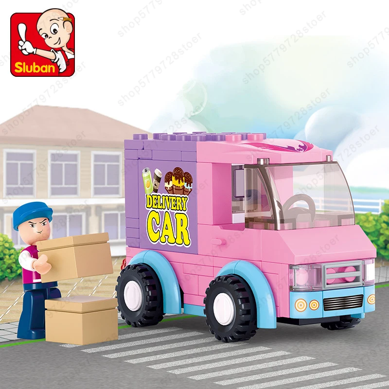 

New Sluban Building Block Girl Dream Friends Delivery Van 102pcs Educational Bricks Toy-Boy retail box for children toy Gifts
