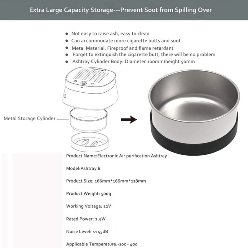 

3 in 1 Multifunction Ashtray Smokeless Portable Ashtrays Filter USB Rechargeable for Car/Indoor/Outdoor Protect Health
