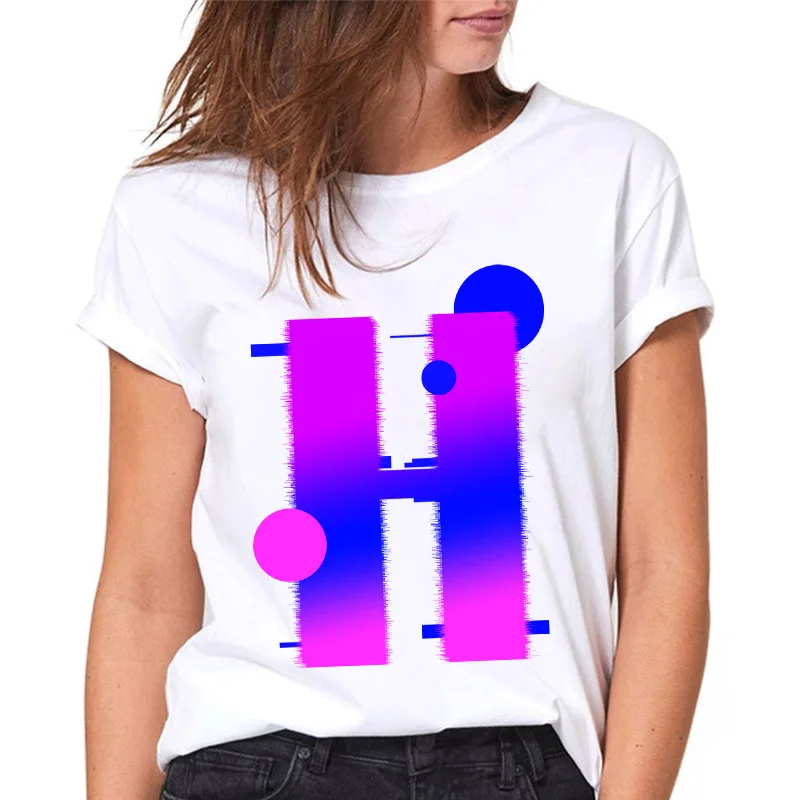 

T-shirts Women Fashion Alphabet H Print 26 Alphabet 90s Female Tshirt Harajuku Casual Ladies Tee Tops Retro Female T shirt XXXL
