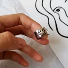 Кольцо женское в стиле панк, с молнией и смайликом, регулируемое, цвет: старое серебро