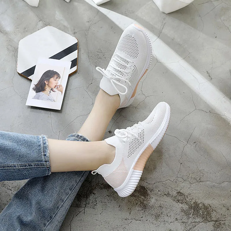

Women Sneakers Ladies Comfortable Cross Tied Running Shoe Vulcanized Shoes Mesh Breathable 2021 Spring Flats Female New Casual