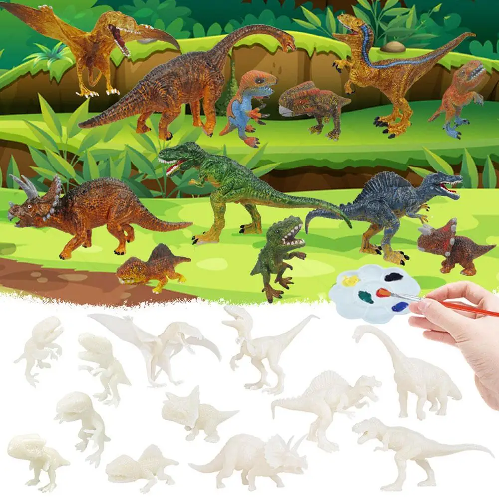 

64Pcs/set DIY Painted Dinosaur Model Set 3D Hand-painted Coloring Dinosaur Toy Set Children's Doodle Toy