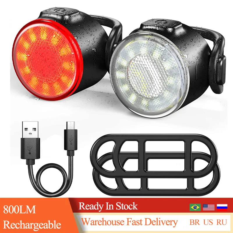 2Pcs /1 Set LED Bicycle Light 800LM Rechargeable Front And Rear Bike 650mah Lithium Battery 4 Mode Options | Спорт и развлечения