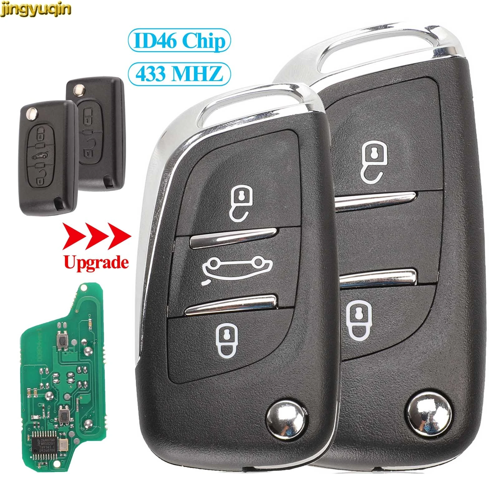

Jingyuqin 2/3B ASK/FSK Filp Remote Car Key Fob 433MHz ID46 Chip Refit For Peugeot 307 407 607 807 Partner CE0523 HU83/VA2 Blade