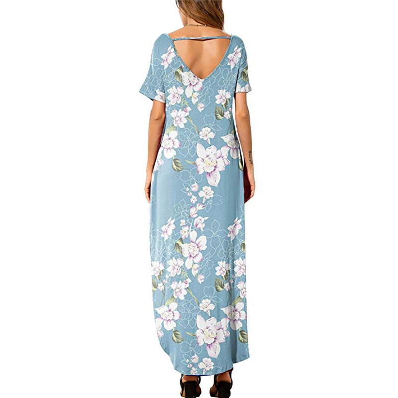 2019 Summer Women Robe Long Dress Casual Loose Floral Print Beach Holiday Boho Femme Large Size Sundress T577 | Женская одежда
