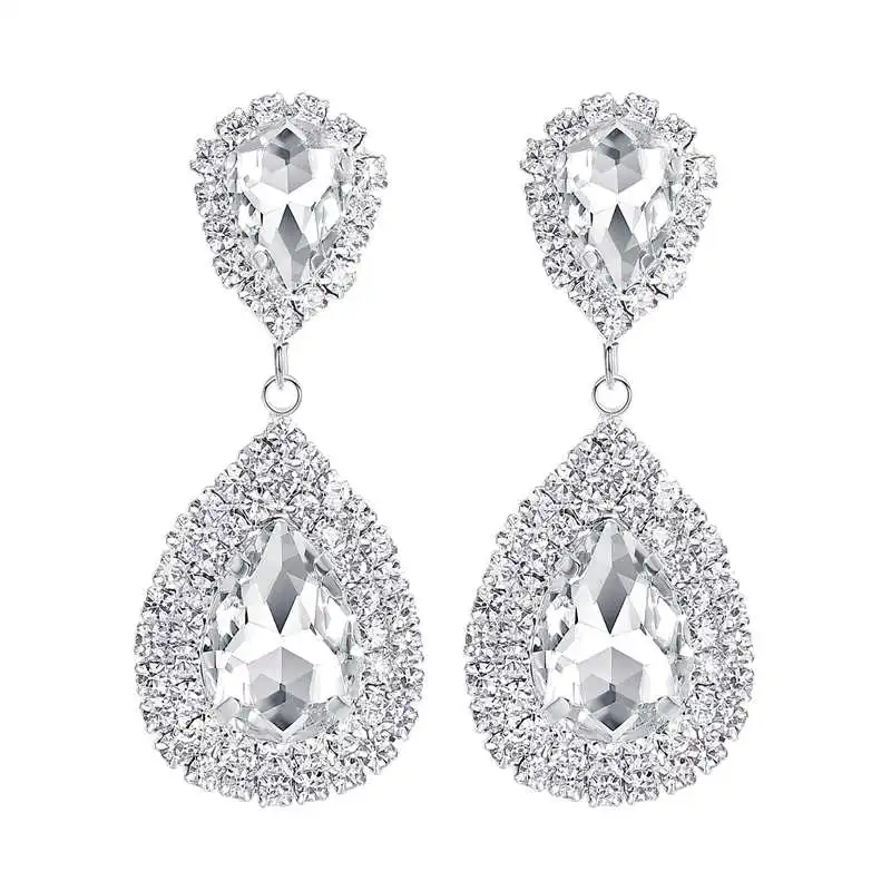 Minlover Siver цветные Серьги-капли для невесты для женщин, каплевидные Стразы, большие висячие серьги, модные свадебные ювелирные изделия MEH003 - Окраска металла: EH003Clear