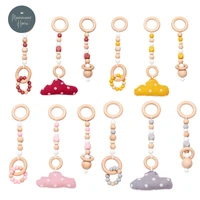2021 new cloud baby play gym frame wooden activity gym frame stroller hanging pendants infant teether ring nursing rattle toys