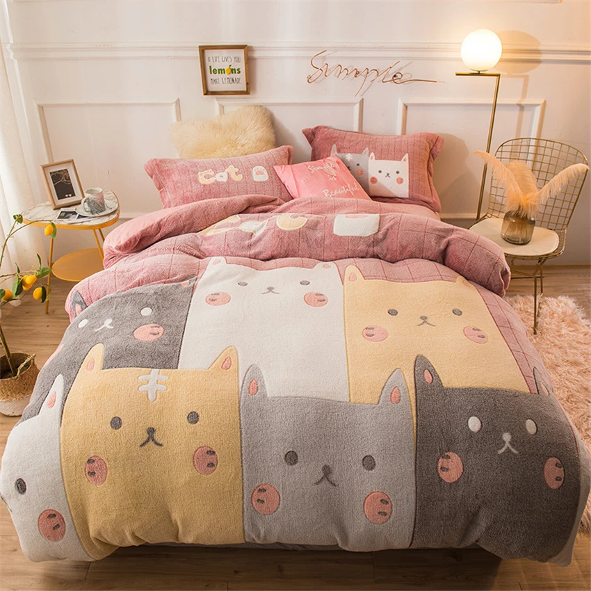 Комплект постельного белья s теплый коралловый бархат 4 шт. Зимнее двухстороннее