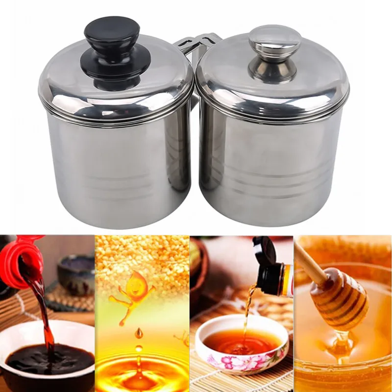 1.2L Stainless Steel Oil Filter Pot Leakproof Can Grease Container Tank Residue With Strainer Storage | Дом и сад