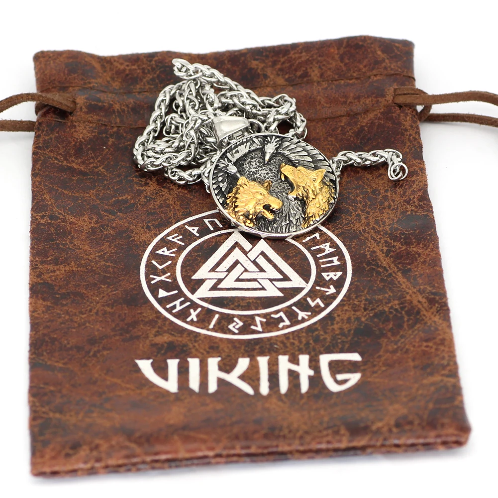 Волк и Ворон Викинг скандинавский Huginn Muninn ожерелье из нержавеющей стали с valknut